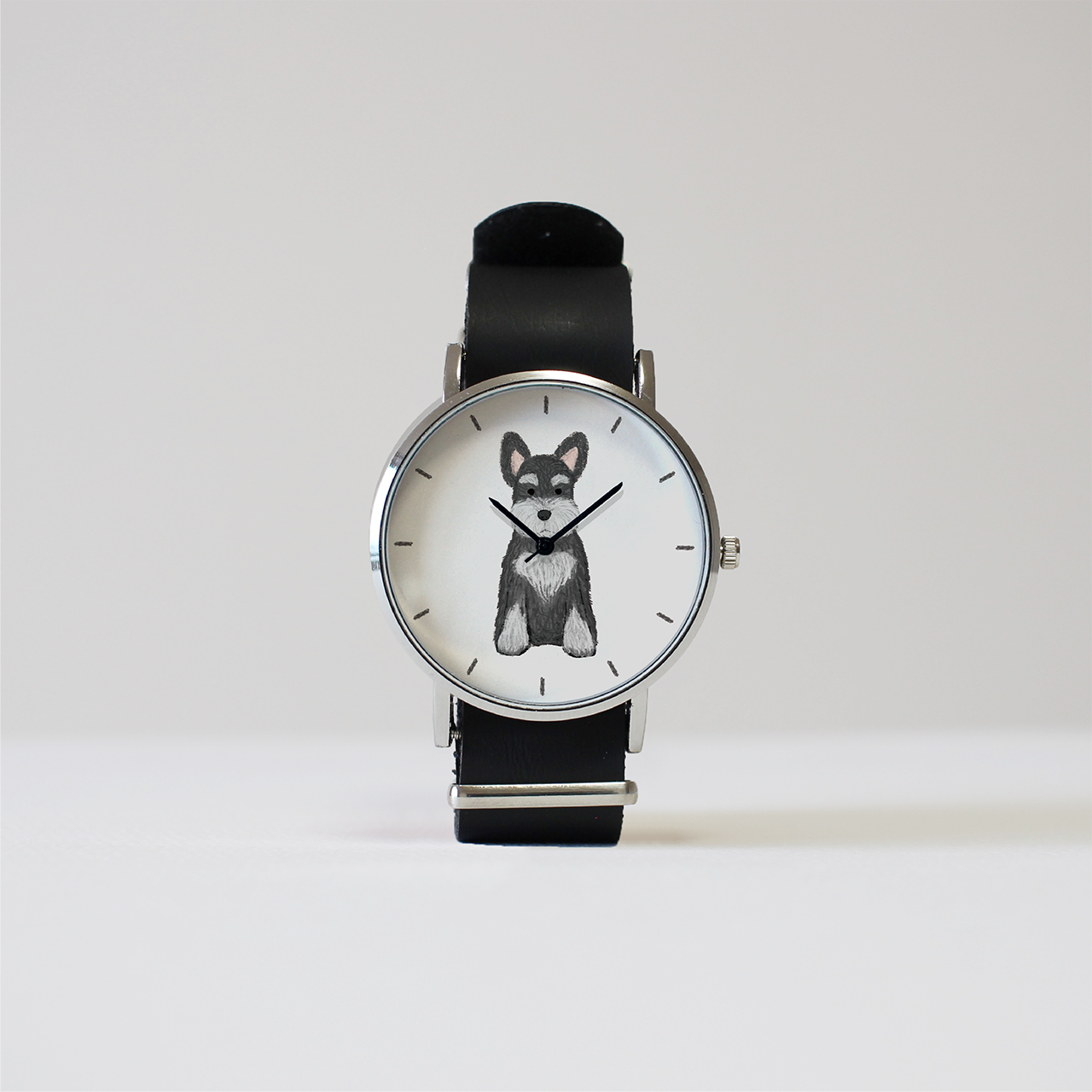 ミニチュアシュナウザー(ブラック&シルバー)立ち耳の腕時計 ミニチュアシュナウザー(ブラック&シルバー)立ち耳の腕時計