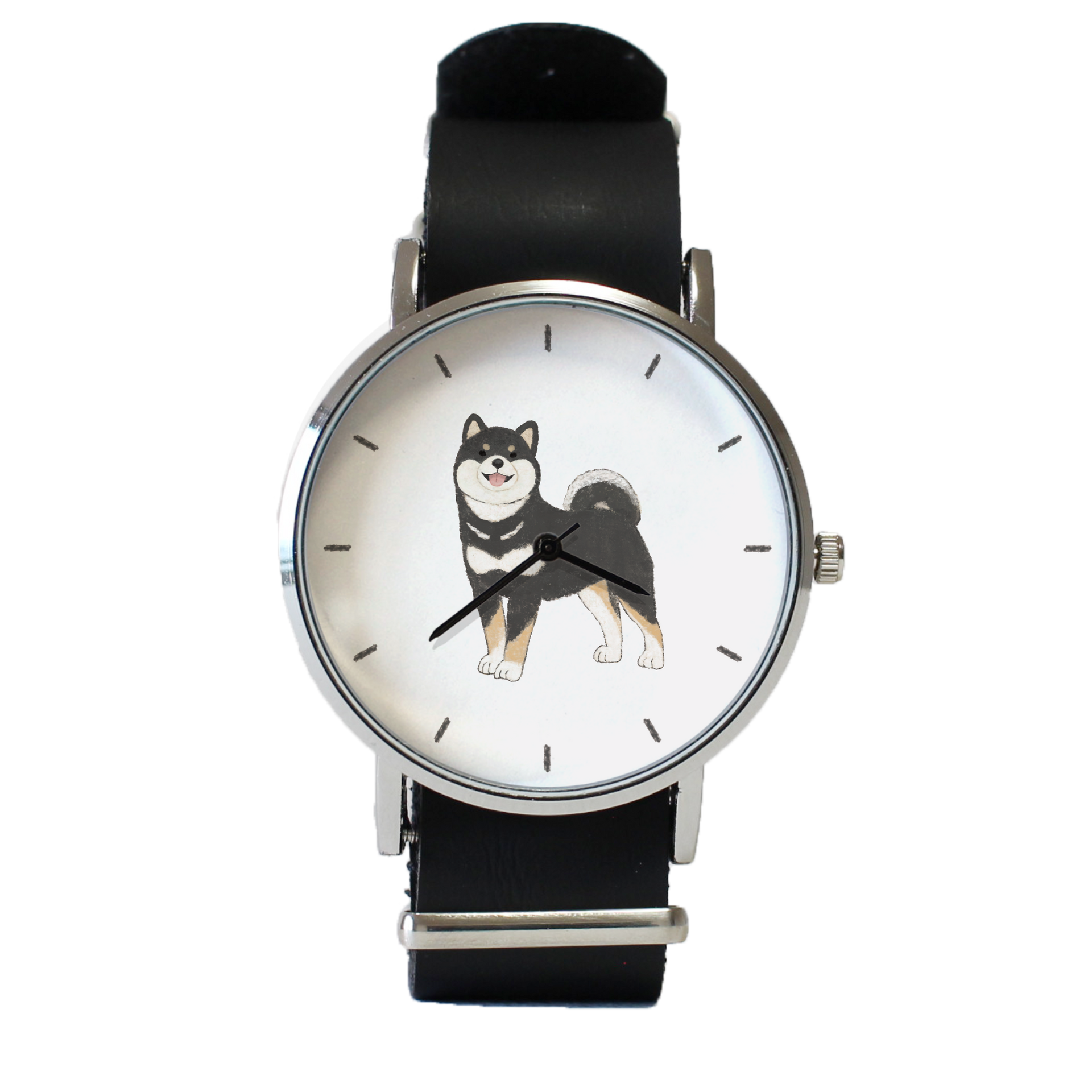 【電波時計】他犬種可　2匹のワンちゃんが寄り添う電波デジタル時計 柴犬　赤と黒 しば犬（赤）➁の腕時計 – とけい屋びと。